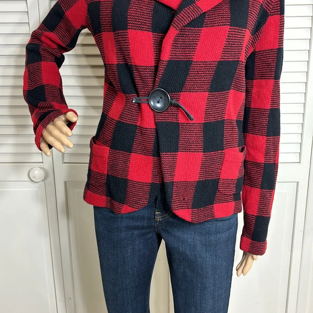 Rugby Ralph Lauren Buffalo Check Plaid Knit Sweater Jacket Small